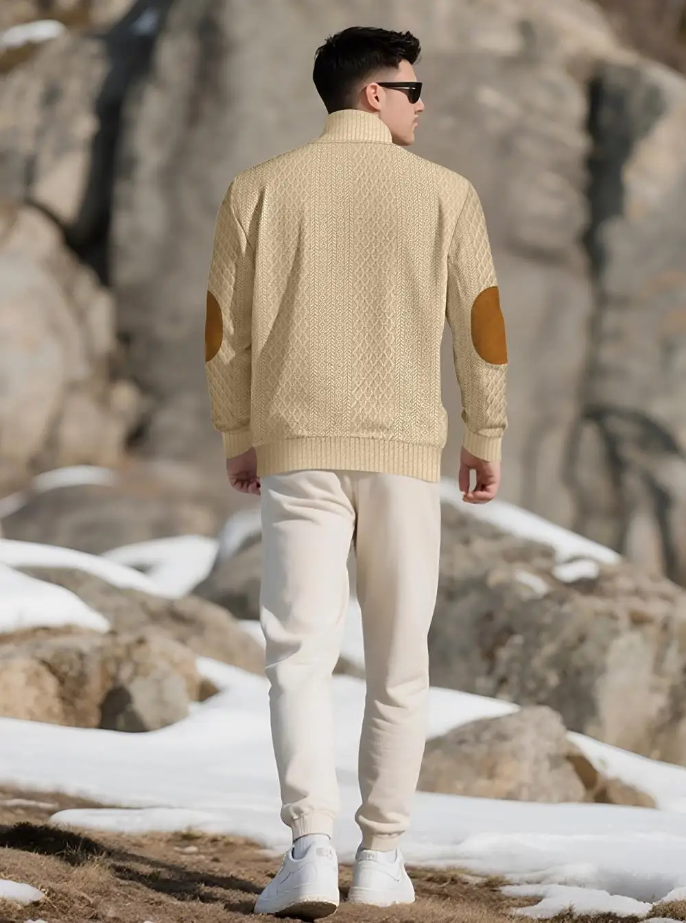 2026 Men's Spring and Autumn Hot Selling Fashionable Men's Casual Standing Collar Long Sleeved Jacquard Lapel Pullover Sweater