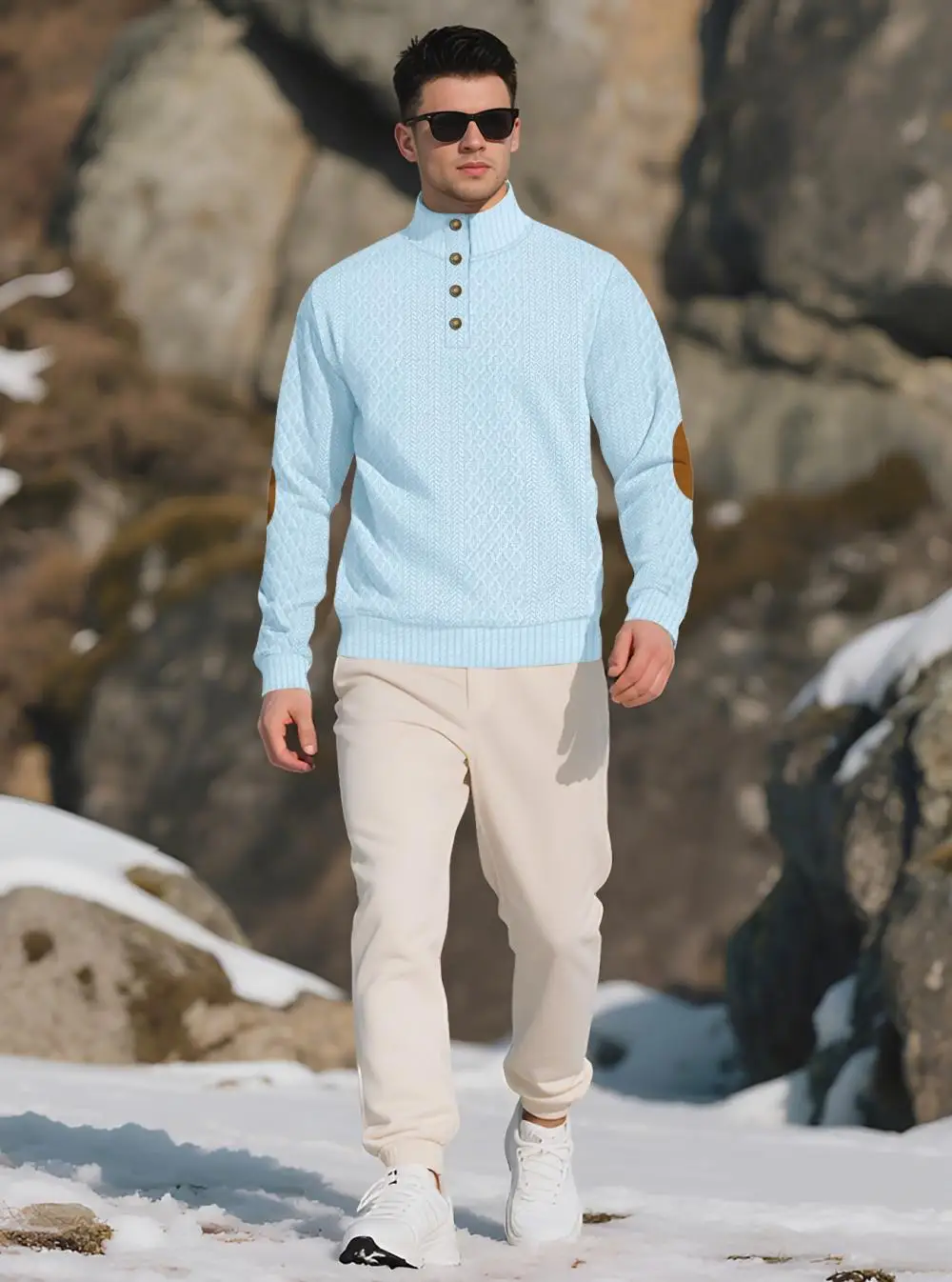 2026 Men's Spring and Autumn Hot Selling Fashionable Men's Casual Standing Collar Long Sleeved Jacquard Lapel Pullover Sweater
