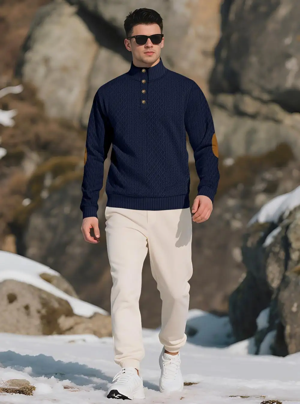 2026 Men's Spring and Autumn Hot Selling Fashionable Men's Casual Standing Collar Long Sleeved Jacquard Lapel Pullover Sweater
