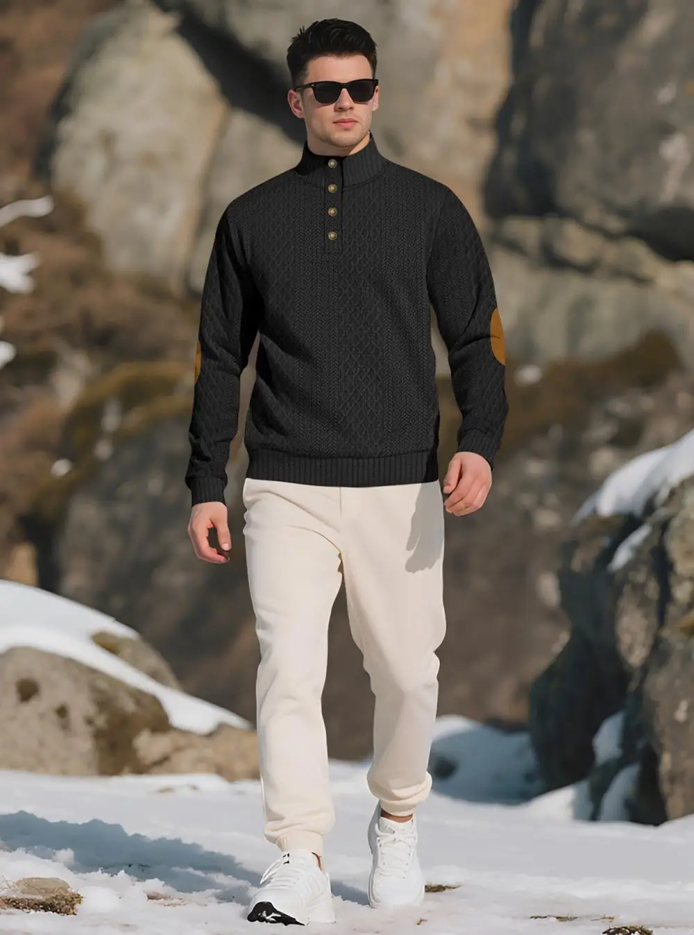 2026 Men's Spring and Autumn Hot Selling Fashionable Men's Casual Standing Collar Long Sleeved Jacquard Lapel Pullover Sweater