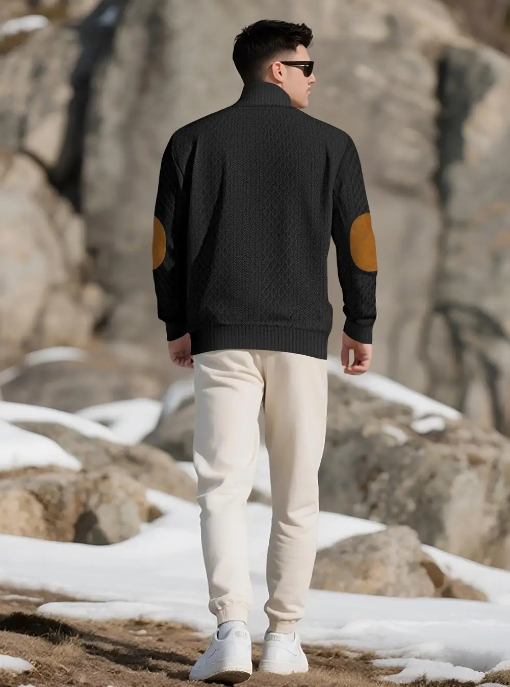 2026 Men's Spring and Autumn Hot Selling Fashionable Men's Casual Standing Collar Long Sleeved Jacquard Lapel Pullover Sweater