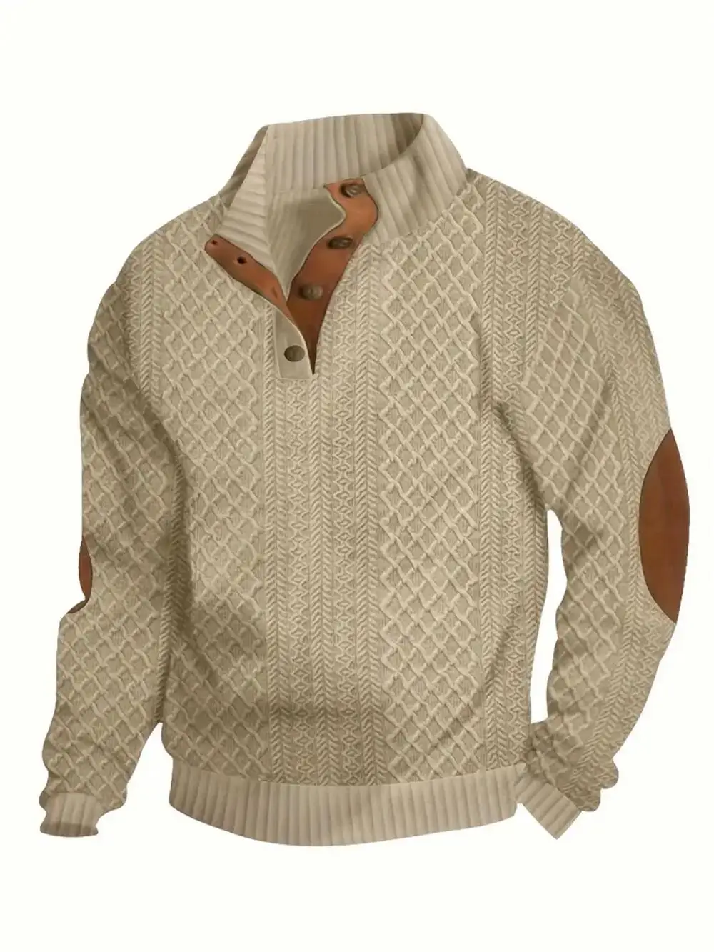 2026 Men's Spring and Autumn Hot Selling Fashionable Men's Casual Standing Collar Long Sleeved Jacquard Lapel Pullover Sweater