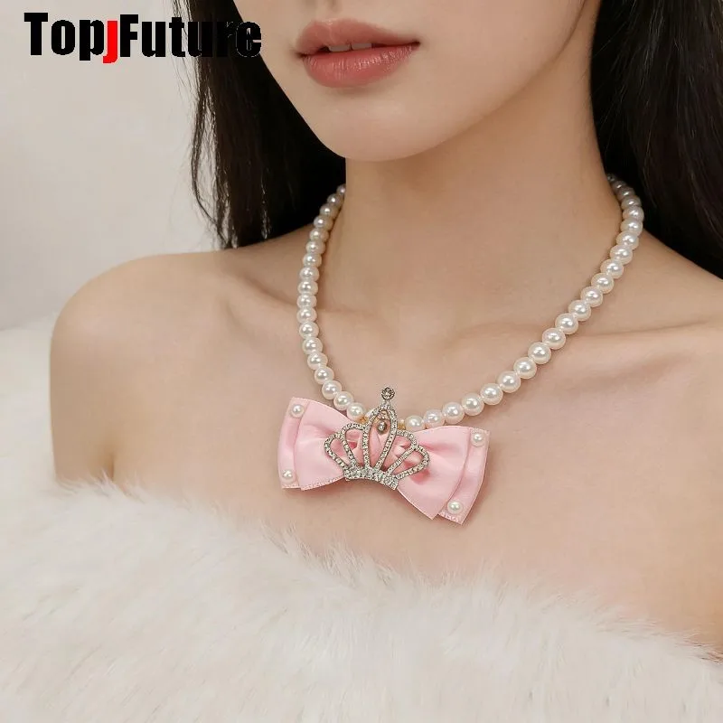 Subculture Spice Y2K Harajuku Gothic Mars Gal Women Gorgeous Crown Pearl Party Lolita Cosplay Punk Necklace Girl Collar