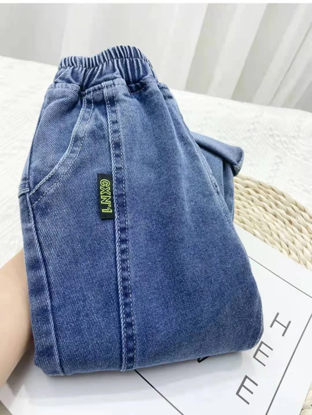 Spring Summer Kids Jeans Baby Boys Girls Jeans Casual Solid Denim Boys Harem Pants 1-7 Year Toddler Kids Casual Denim Trouser