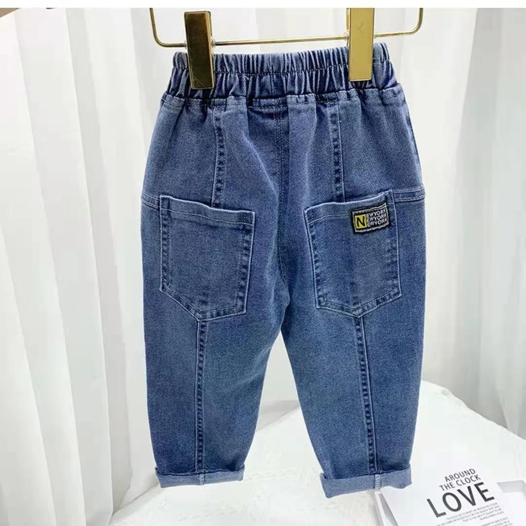 Spring Summer Kids Jeans Baby Boys Girls Jeans Casual Solid Denim Boys Harem Pants 1-7 Year Toddler Kids Casual Denim Trouser