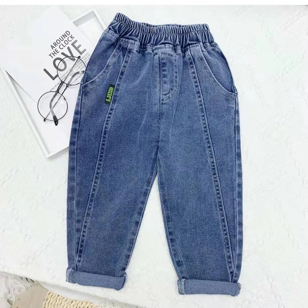 Spring Summer Kids Jeans Baby Boys Girls Jeans Casual Solid Denim Boys Harem Pants 1-7 Year Toddler Kids Casual Denim Trouser