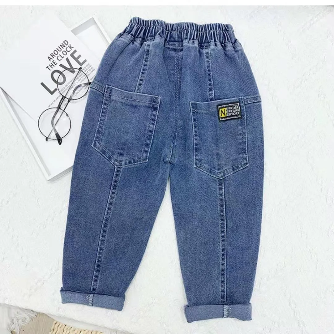 Spring Summer Kids Jeans Baby Boys Girls Jeans Casual Solid Denim Boys Harem Pants 1-7 Year Toddler Kids Casual Denim Trouser