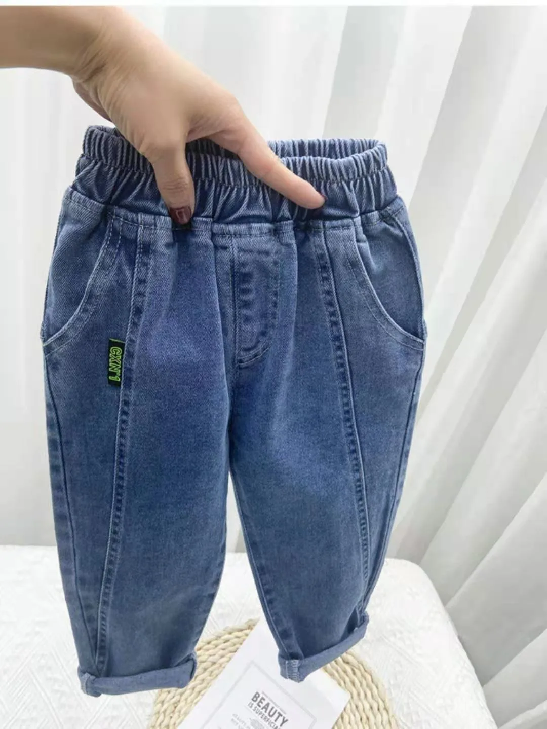 Spring Summer Kids Jeans Baby Boys Girls Jeans Casual Solid Denim Boys Harem Pants 1-7 Year Toddler Kids Casual Denim Trouser