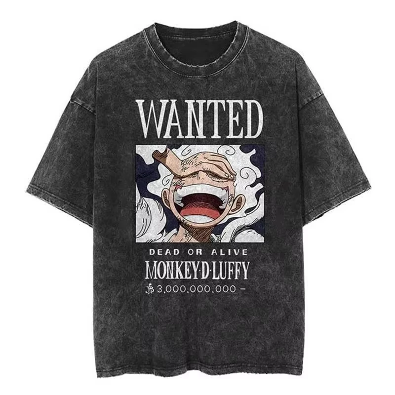 2026 Anime ONE PIECE Anime Nika Luffy Printed T-shirt Men's and Women's Washed T-shirt High Quality Vintage Cotton T-shirt Tops