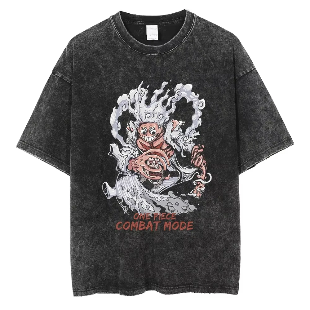 2026 Anime ONE PIECE Anime Nika Luffy Printed T-shirt Men's and Women's Washed T-shirt High Quality Vintage Cotton T-shirt Tops