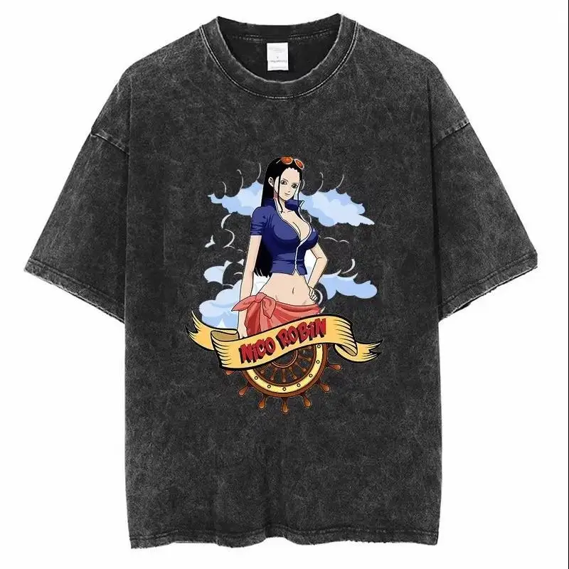 2026 Anime ONE PIECE Anime Nika Luffy Printed T-shirt Men's and Women's Washed T-shirt High Quality Vintage Cotton T-shirt Tops
