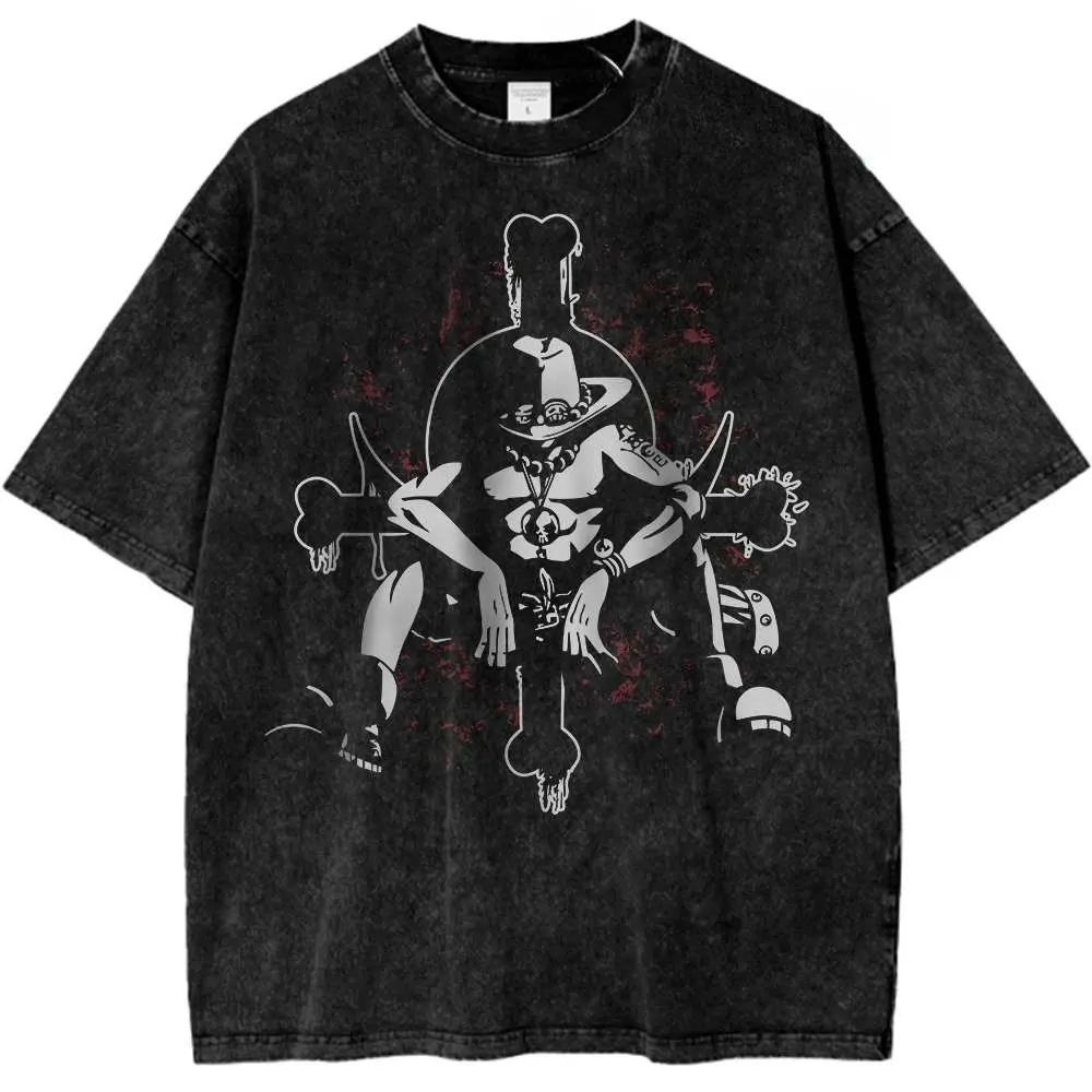 2026 Anime ONE PIECE Anime Nika Luffy Printed T-shirt Men's and Women's Washed T-shirt High Quality Vintage Cotton T-shirt Tops