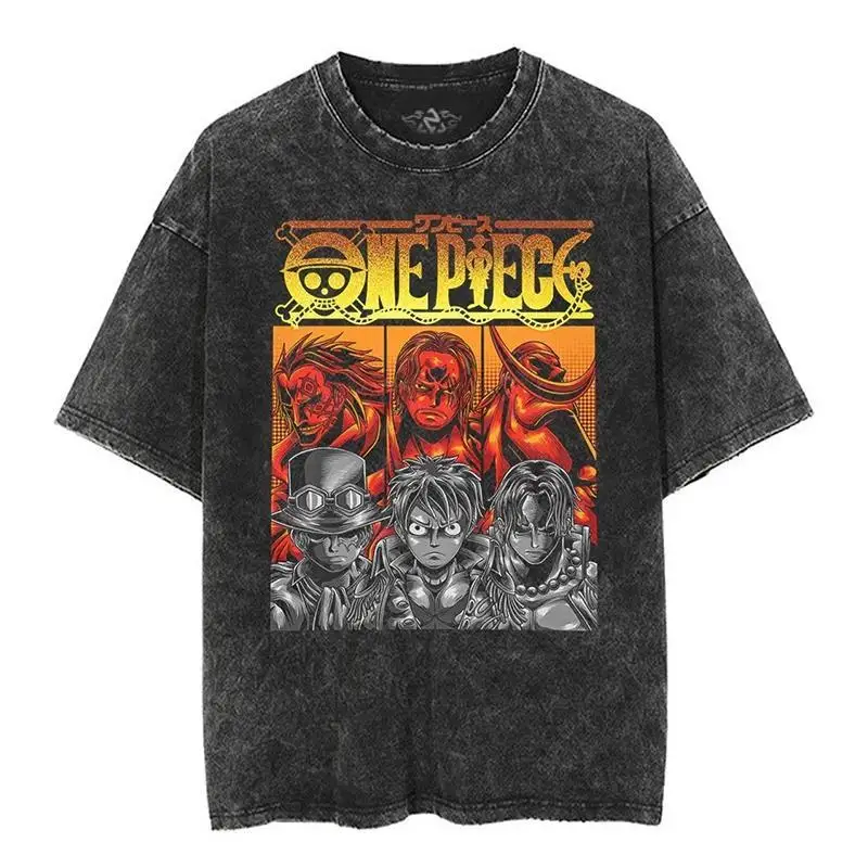 2026 Anime ONE PIECE Anime Nika Luffy Printed T-shirt Men's and Women's Washed T-shirt High Quality Vintage Cotton T-shirt Tops