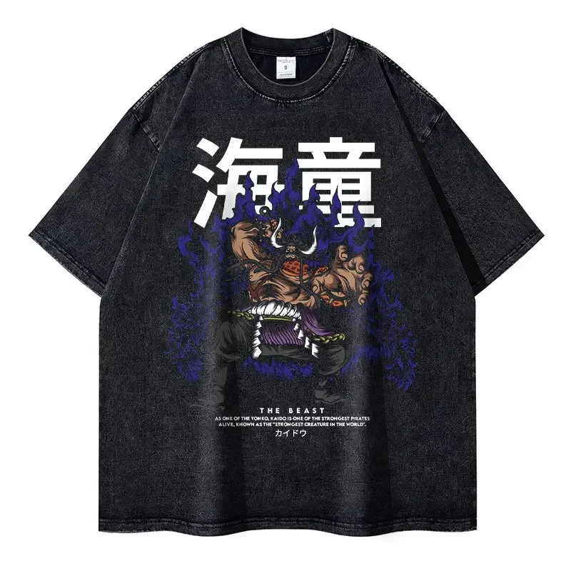 2026 Anime ONE PIECE Anime Nika Luffy Printed T-shirt Men's and Women's Washed T-shirt High Quality Vintage Cotton T-shirt Tops