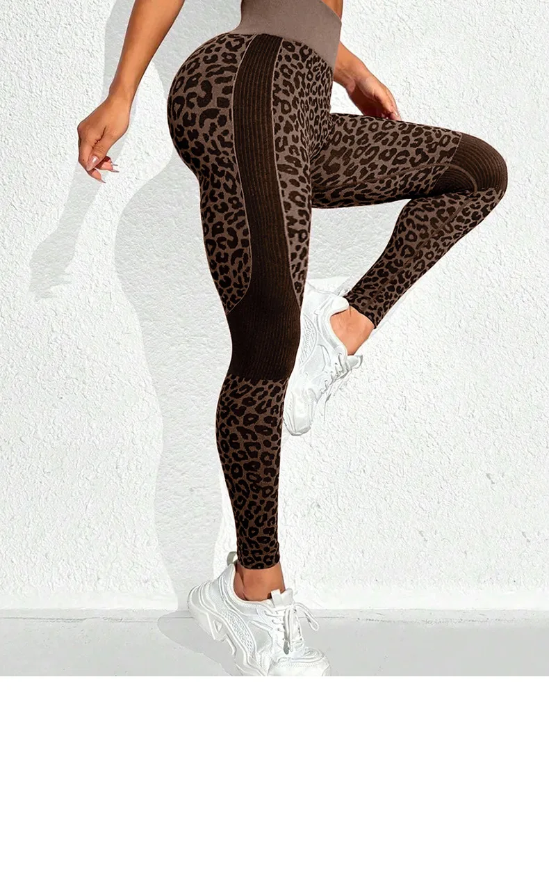 Women Leopard Print Leggings Seamless Knited Yoga Pants High Elastic Sexy Hip Liftting Workout Running Fitness Pants