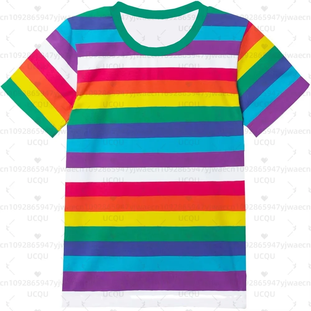 Girl's T-Shirt Rainbow Stripe Summer Casual Short Sleeve Tees Round Neck Kids Top Outdoor Adult Children's Clothing T-shirt