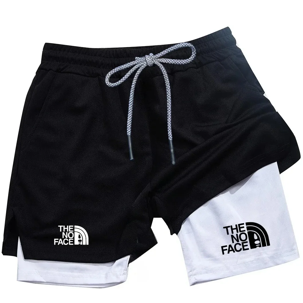 Men's 2 in 1 Printed Sports Shorts with Pocket for Mobile Phone, Quick Drying Shorts for Summer Gym Exercise, Running Shorts