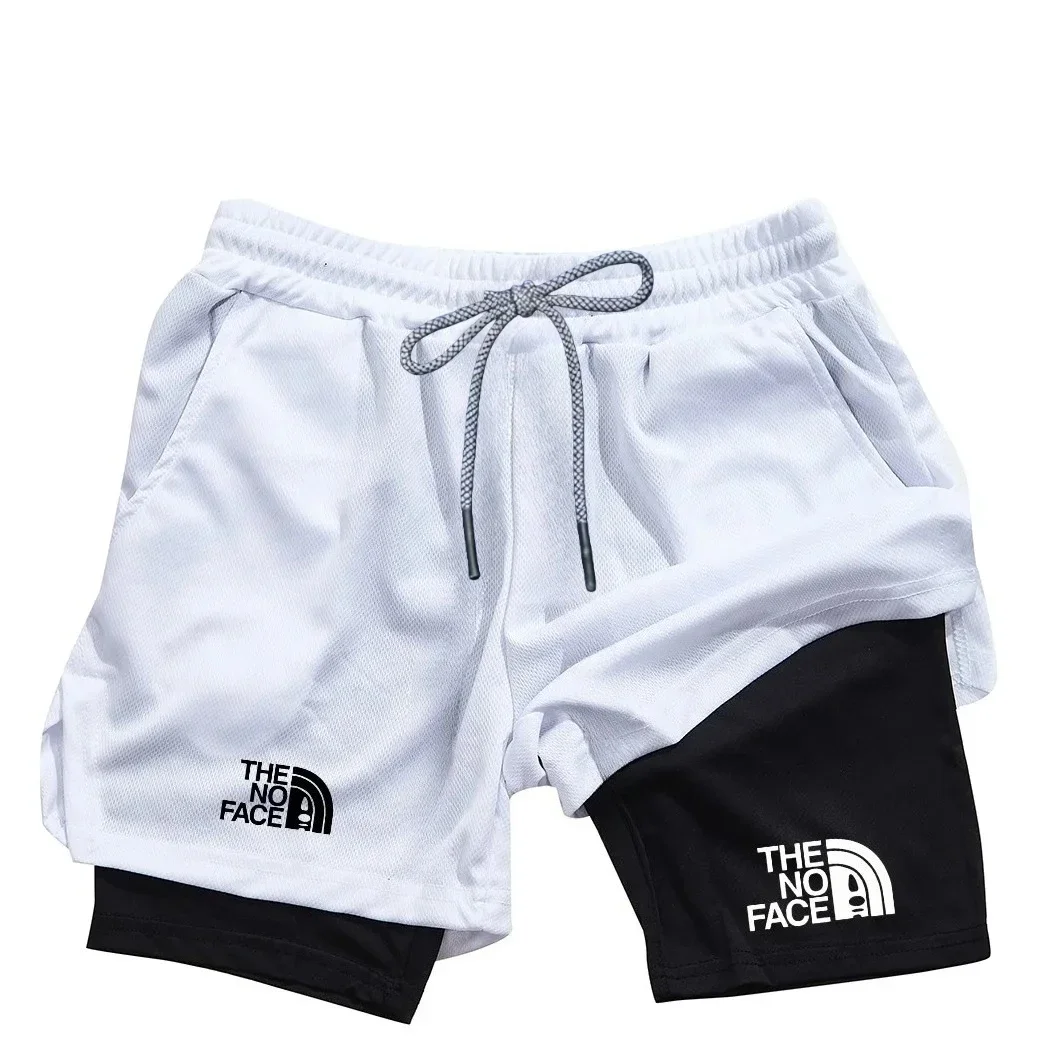Men's 2 in 1 Printed Sports Shorts with Pocket for Mobile Phone, Quick Drying Shorts for Summer Gym Exercise, Running Shorts