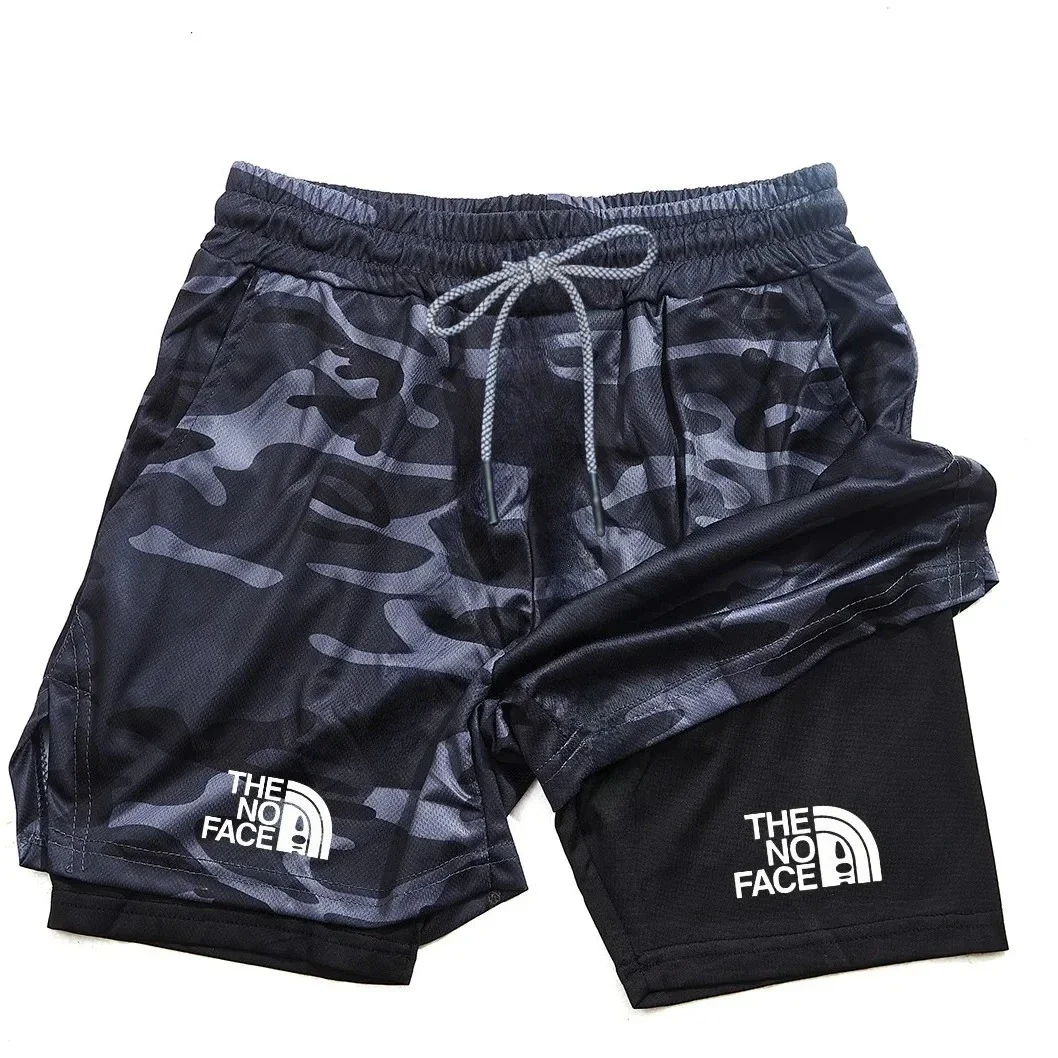 Men's 2 in 1 Printed Sports Shorts with Pocket for Mobile Phone, Quick Drying Shorts for Summer Gym Exercise, Running Shorts