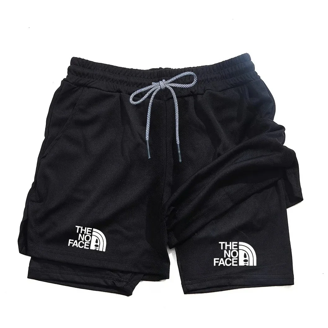 Men's 2 in 1 Printed Sports Shorts with Pocket for Mobile Phone, Quick Drying Shorts for Summer Gym Exercise, Running Shorts