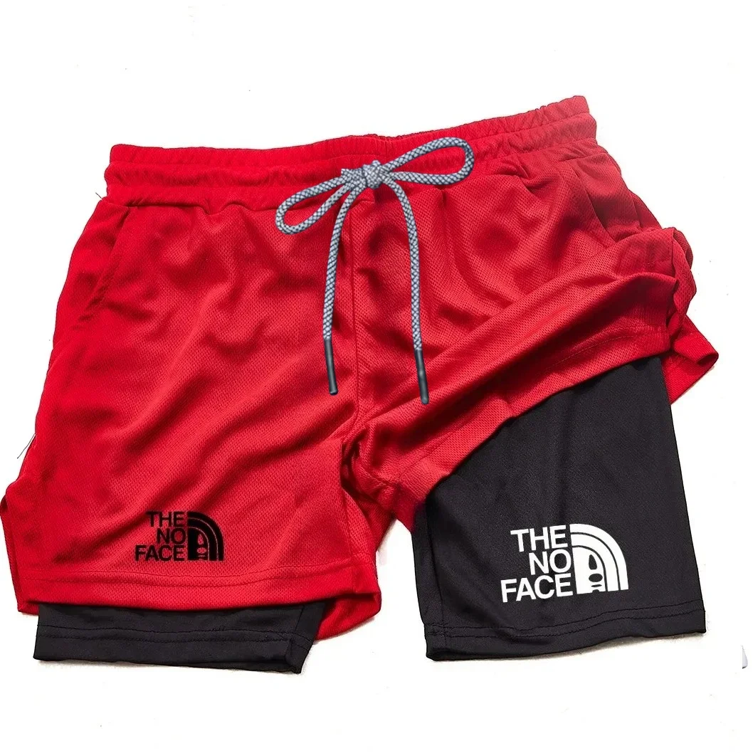 Men's 2 in 1 Printed Sports Shorts with Pocket for Mobile Phone, Quick Drying Shorts for Summer Gym Exercise, Running Shorts