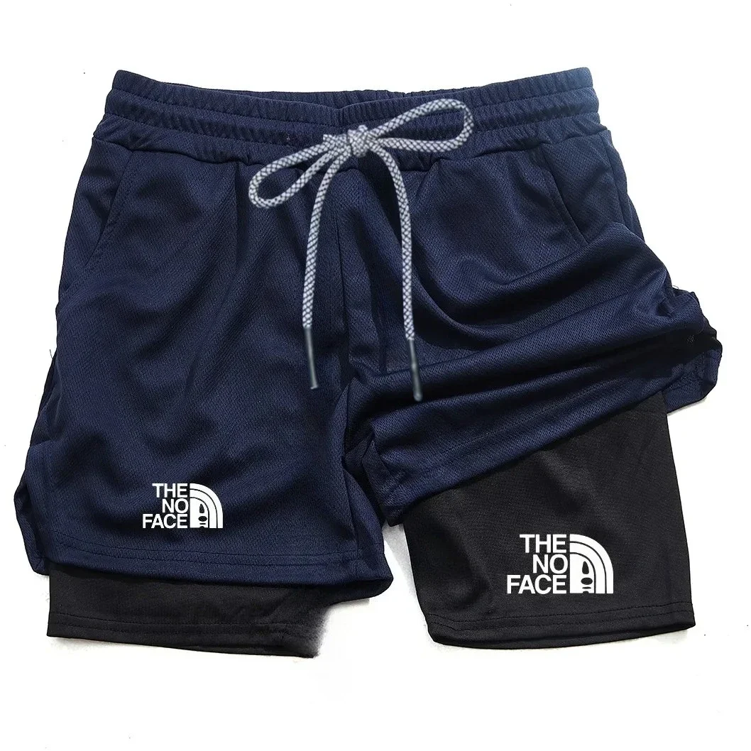 Men's 2 in 1 Printed Sports Shorts with Pocket for Mobile Phone, Quick Drying Shorts for Summer Gym Exercise, Running Shorts