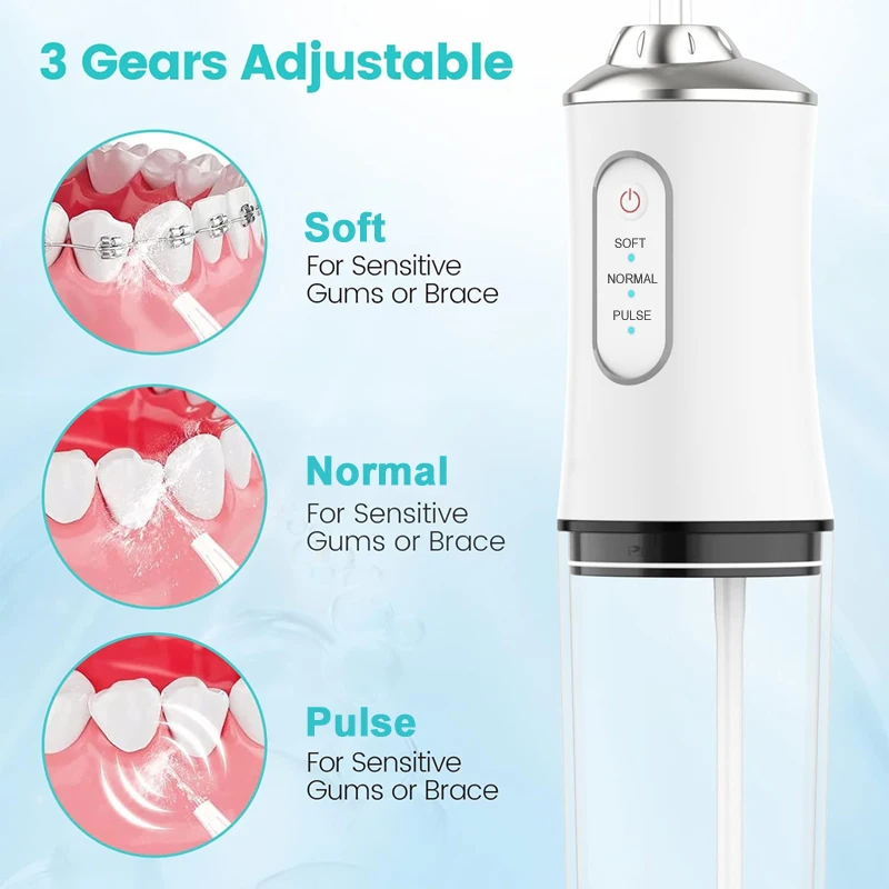 2026 New Model Oral Irrigator Portable Dental Water Flosser USB Rechargeable Water Jet Floss Tooth Pick 4 Jet Tip 220ml 3 Modes
