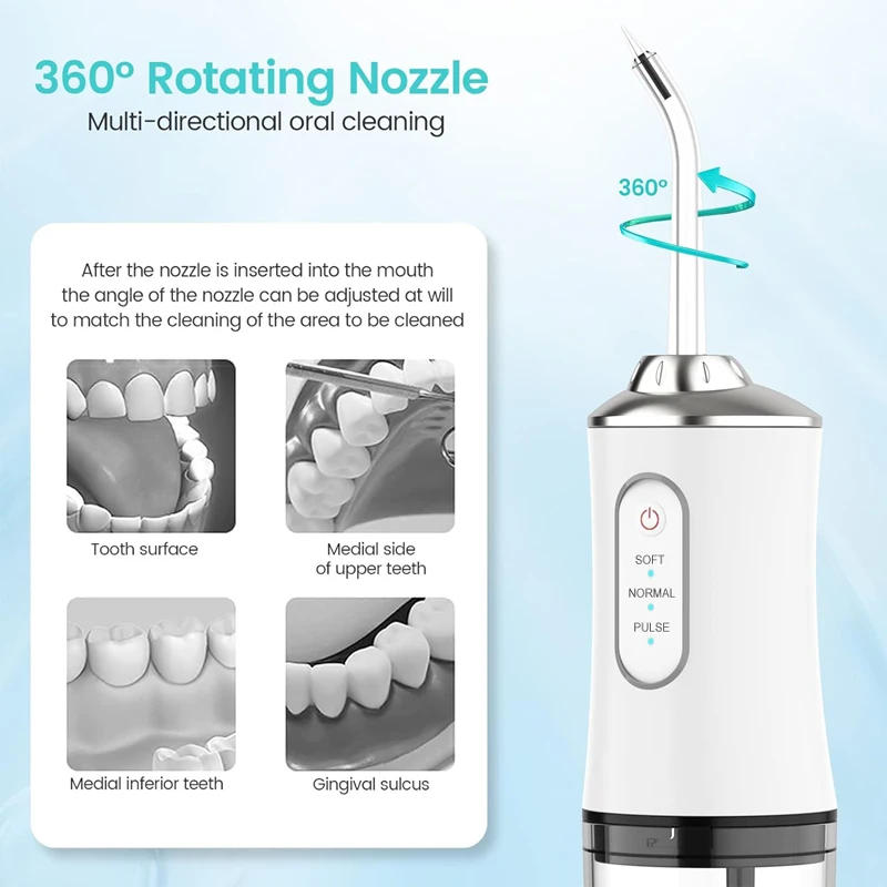2026 New Model Oral Irrigator Portable Dental Water Flosser USB Rechargeable Water Jet Floss Tooth Pick 4 Jet Tip 220ml 3 Modes