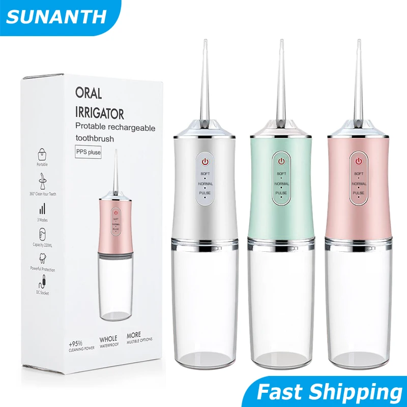 2026 New Model Oral Irrigator Portable Dental Water Flosser USB Rechargeable Water Jet Floss Tooth Pick 4 Jet Tip 220ml 3 Modes