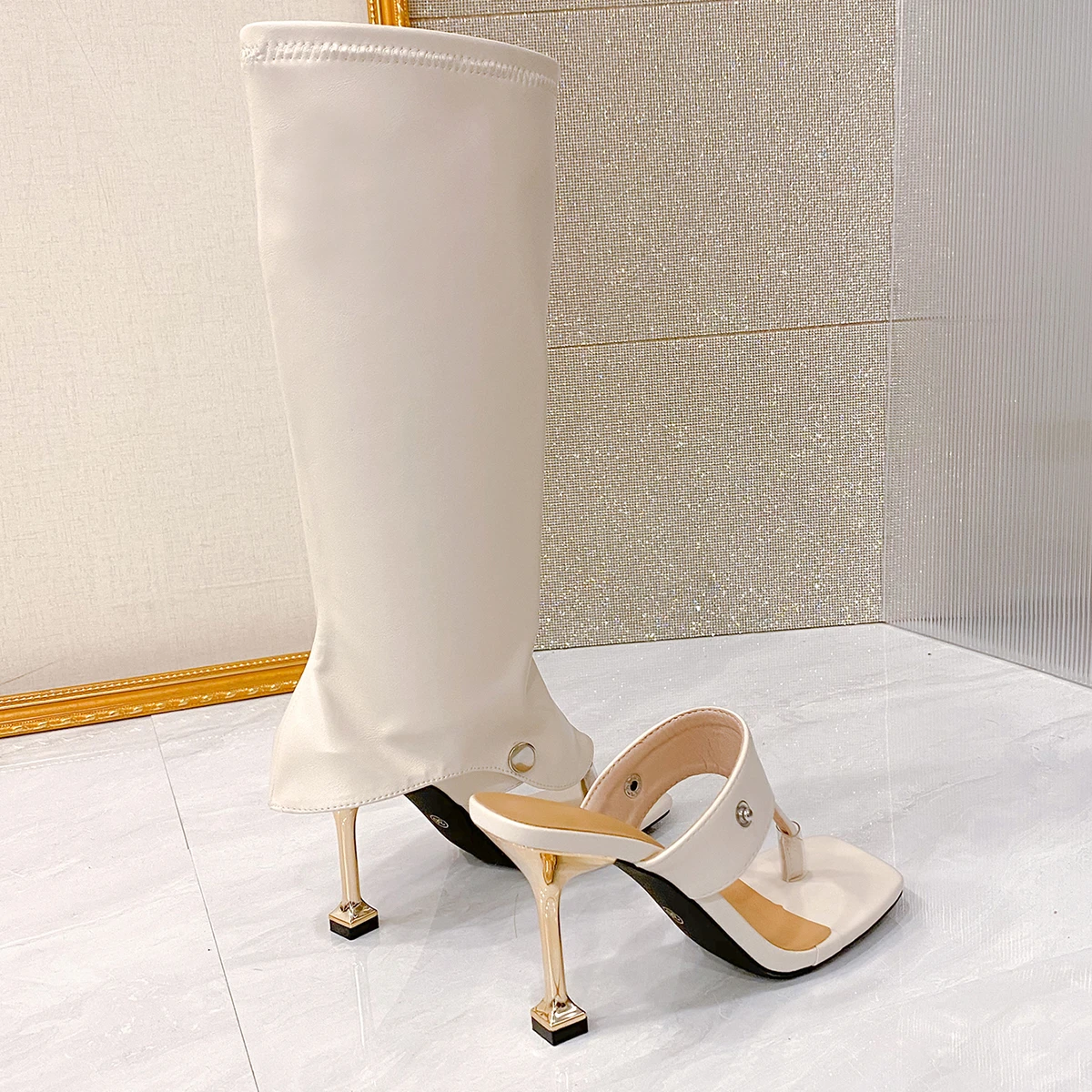 2026 New Toe-clip Cool Boots for Women Stiletto High-heeled Long-leg Pants Tube Boots Slippers