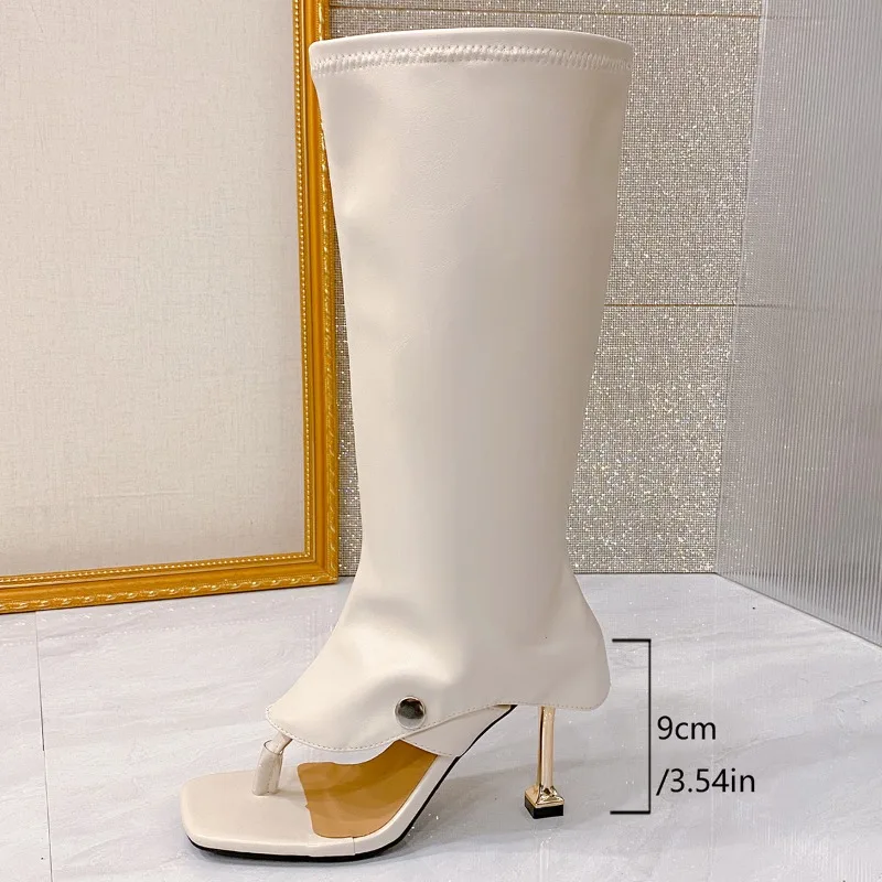 2026 New Toe-clip Cool Boots for Women Stiletto High-heeled Long-leg Pants Tube Boots Slippers