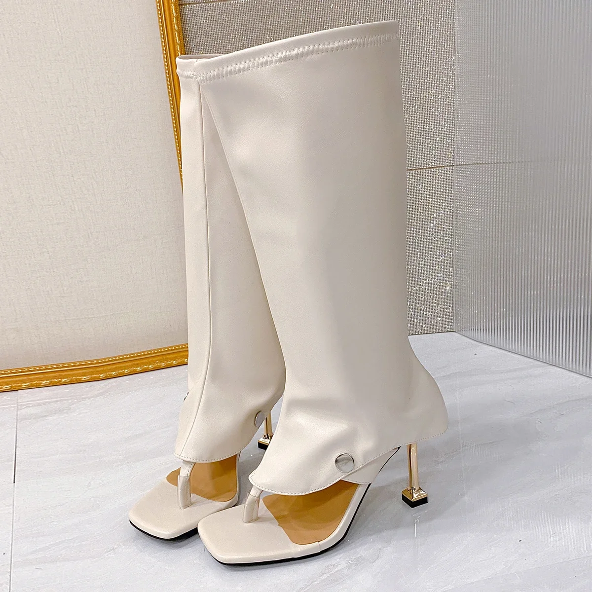 2026 New Toe-clip Cool Boots for Women Stiletto High-heeled Long-leg Pants Tube Boots Slippers