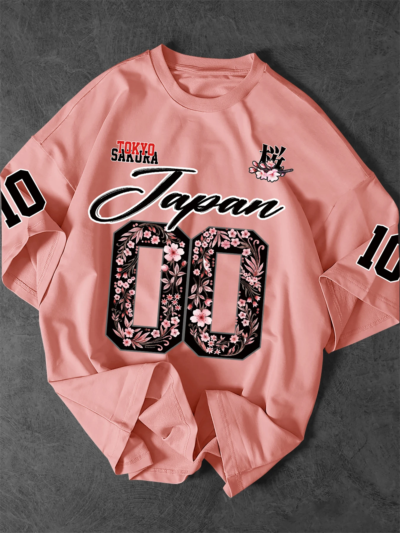 Men's Japanese Sakura 00 Print T-Shirt Tokyo Cherry Blossom Streetwear Short Sleeve Tee