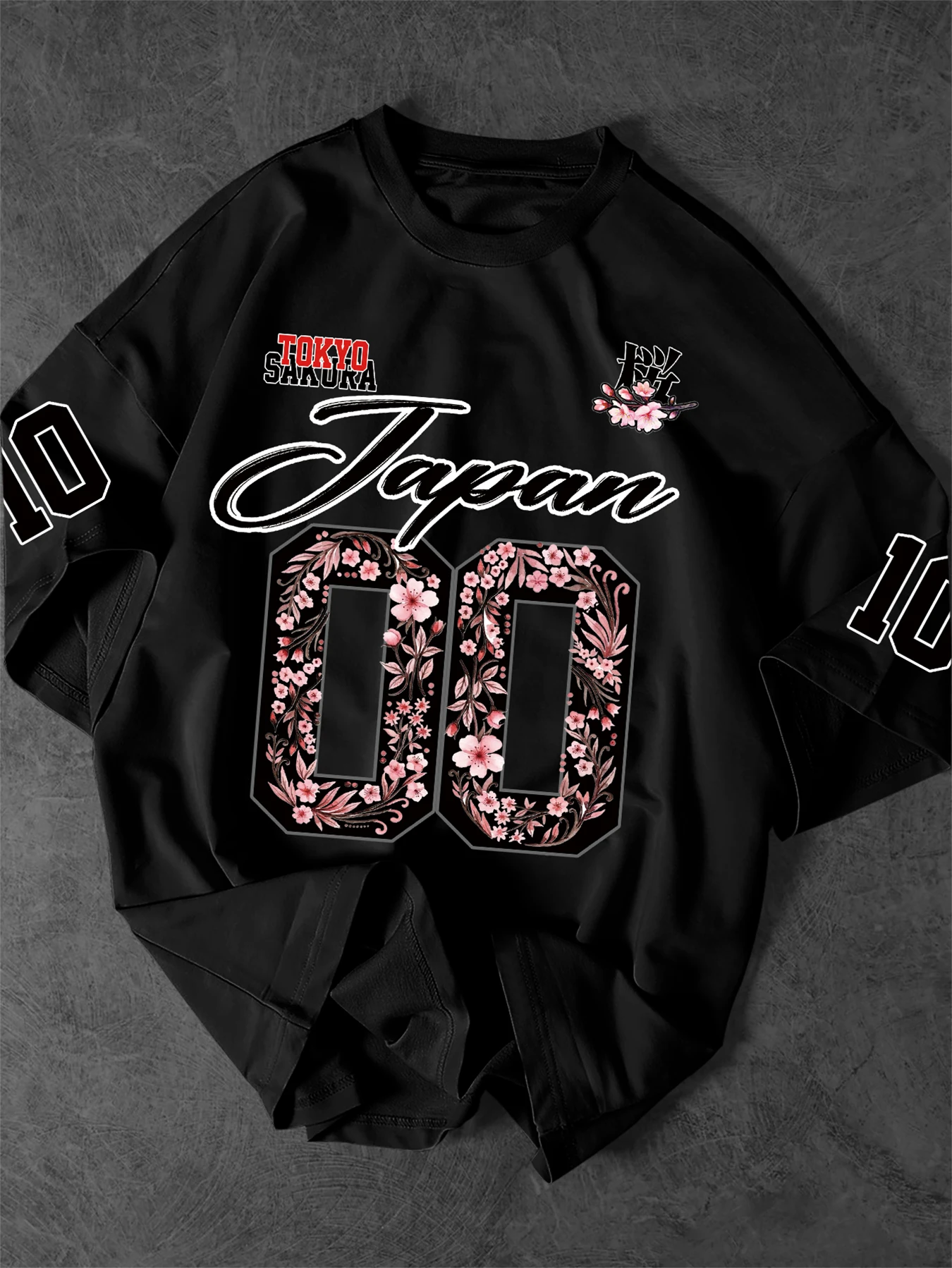 Men's Japanese Sakura 00 Print T-Shirt Tokyo Cherry Blossom Streetwear Short Sleeve Tee
