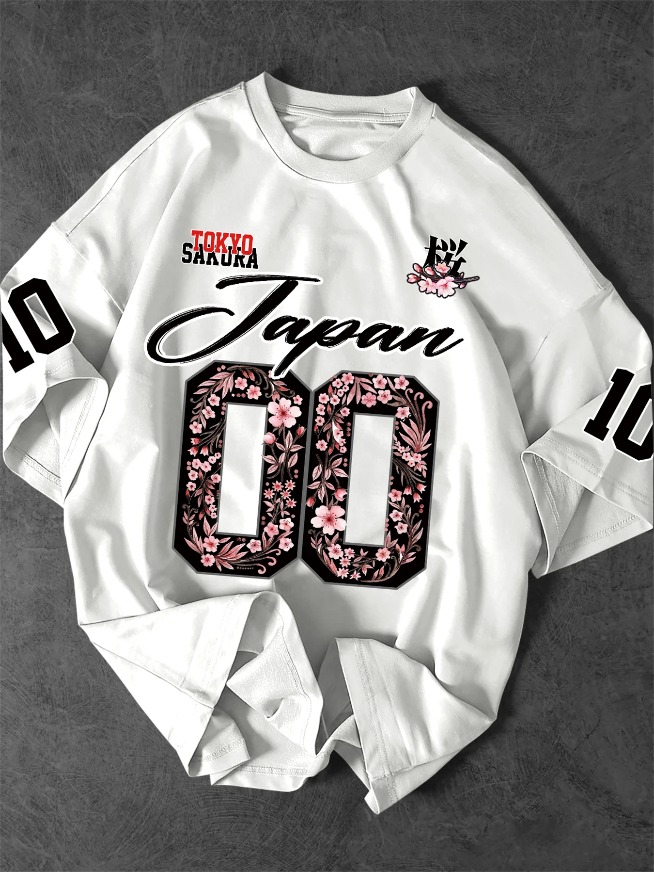 Men's Japanese Sakura 00 Print T-Shirt Tokyo Cherry Blossom Streetwear Short Sleeve Tee