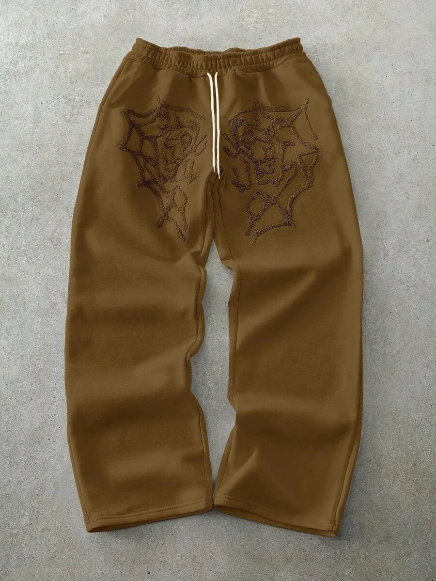 2026 New Trend Men's Loose Pants Pink Heart Spider Web Breathable Quick Drying Hip Hop Street Fashion Trousers for Daily Wear
