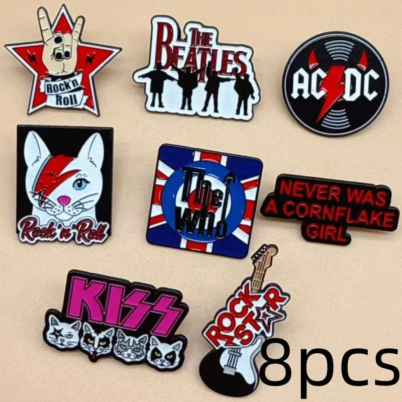 8pcs/Set Unisex Cartoon Rock Music Band Enamel Pin Collection Fashion Lapel Brooches for Backpacks And Costumes