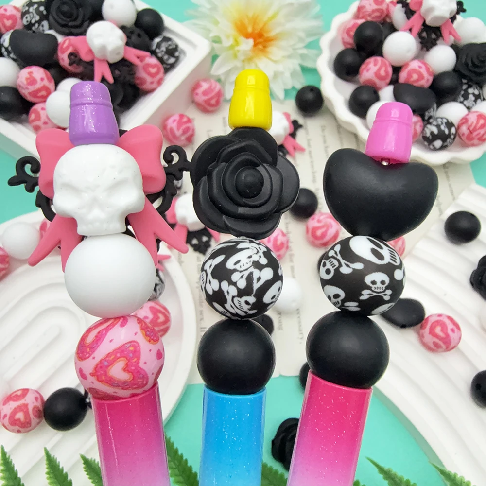 36PCS Skull Bow Silicone Bead Set, Perfect for DIY Handmade Crafts Such as Keychains, Necklaces, Bracelets, Etc