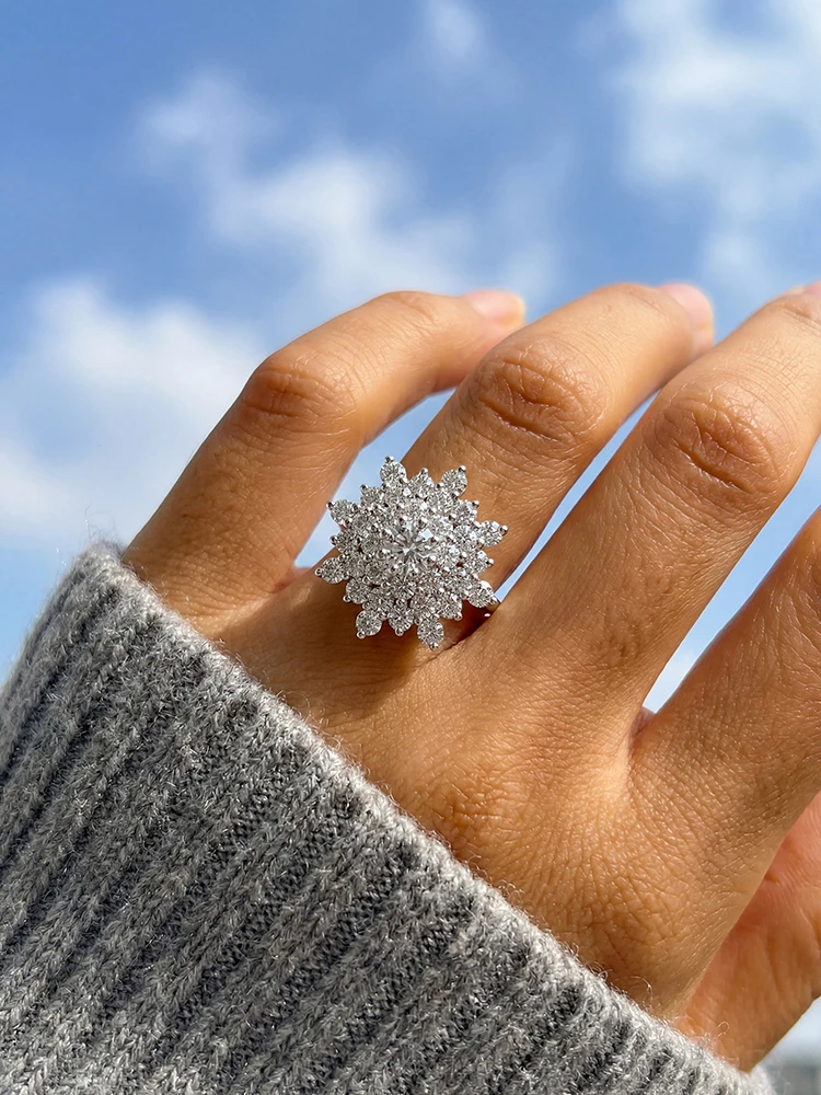 925 Sterling Silver Gorgeous Brilliant Sunflower Zircon Ring For Women Engagement Wedding Luxury High Quality Fine Jewelry