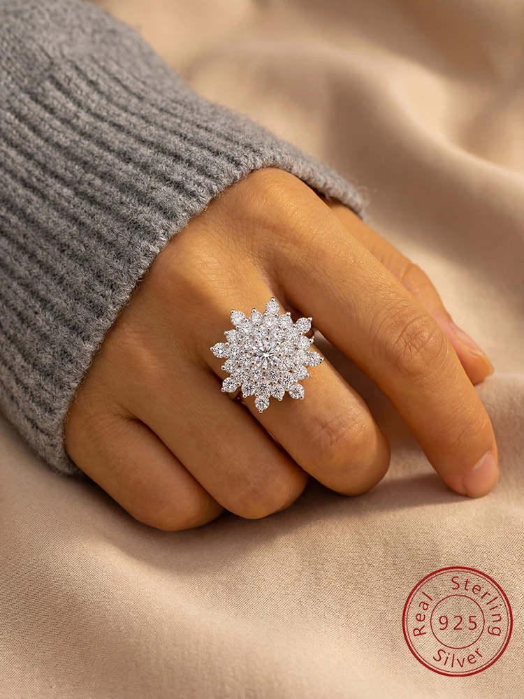 925 Sterling Silver Gorgeous Brilliant Sunflower Zircon Ring For Women Engagement Wedding Luxury High Quality Fine Jewelry