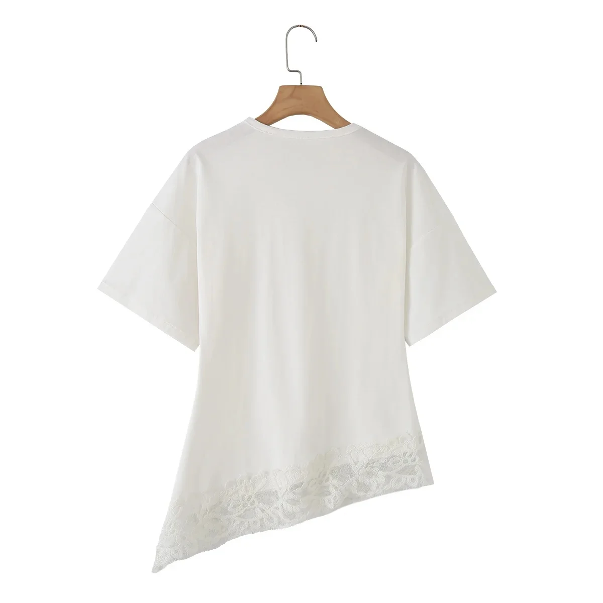 KONDALA Streetwear Casual Chic Women Top Lace Asymmetrical Short Sleeve O-Neck Top Fashion 2026 Summer Spring Holiday ElegantTop