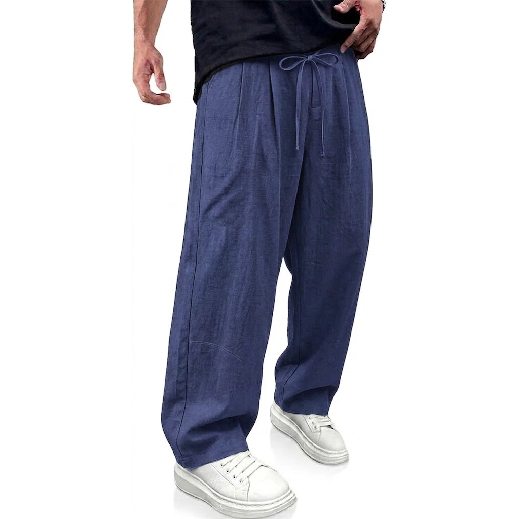 Korea Long Linen Harem Pants Solid Baggy Pants Outdoor Loose Cotton Sweatpants Casual Trousers Breathable Men's Work Pants