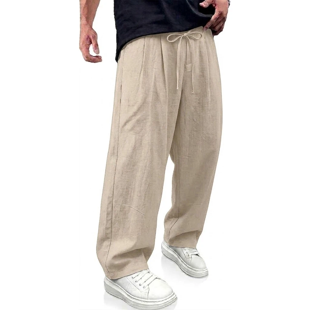 Korea Long Linen Harem Pants Solid Baggy Pants Outdoor Loose Cotton Sweatpants Casual Trousers Breathable Men's Work Pants