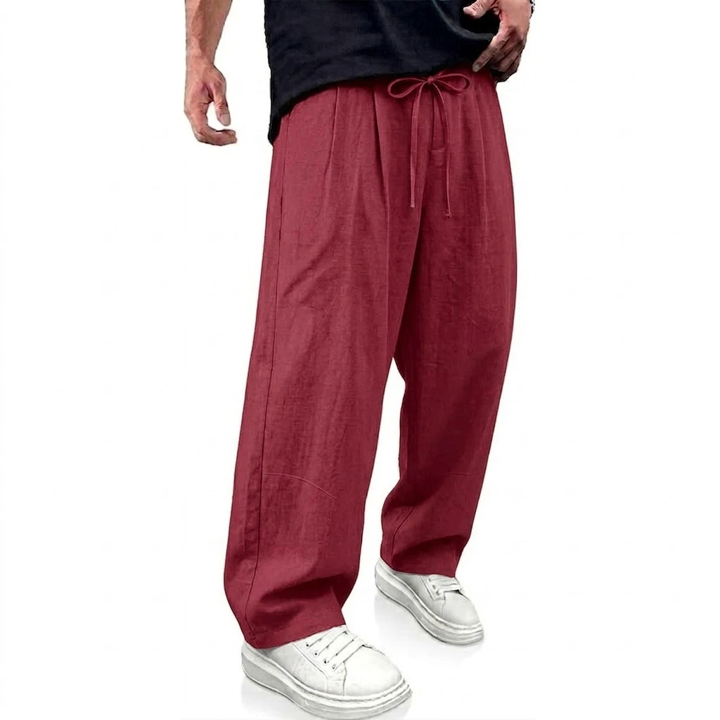 Korea Long Linen Harem Pants Solid Baggy Pants Outdoor Loose Cotton Sweatpants Casual Trousers Breathable Men's Work Pants