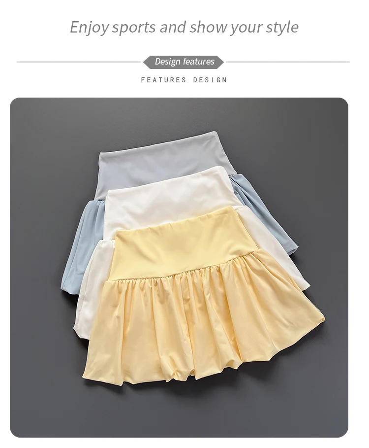 Women High Waist Bubble Hem Tennis Skort Built-in Liner Shorts Quick Dry Soft Breathable Fitness Running Sports Skirt