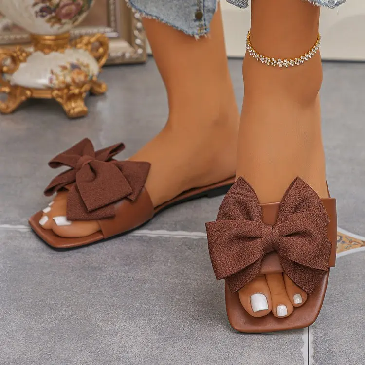 Women Flats Slippers Flat Casual Beach Slippers Summer Fashion Bow Tie Sandals Lightweight Outdoor Shoes for Women Slides Women