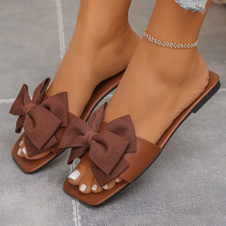 Women Flats Slippers Flat Casual Beach Slippers Summer Fashion Bow Tie Sandals Lightweight Outdoor Shoes for Women Slides Women