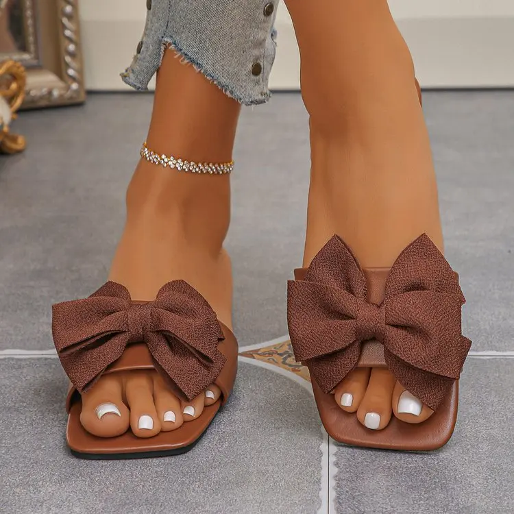 Women Flats Slippers Flat Casual Beach Slippers Summer Fashion Bow Tie Sandals Lightweight Outdoor Shoes for Women Slides Women