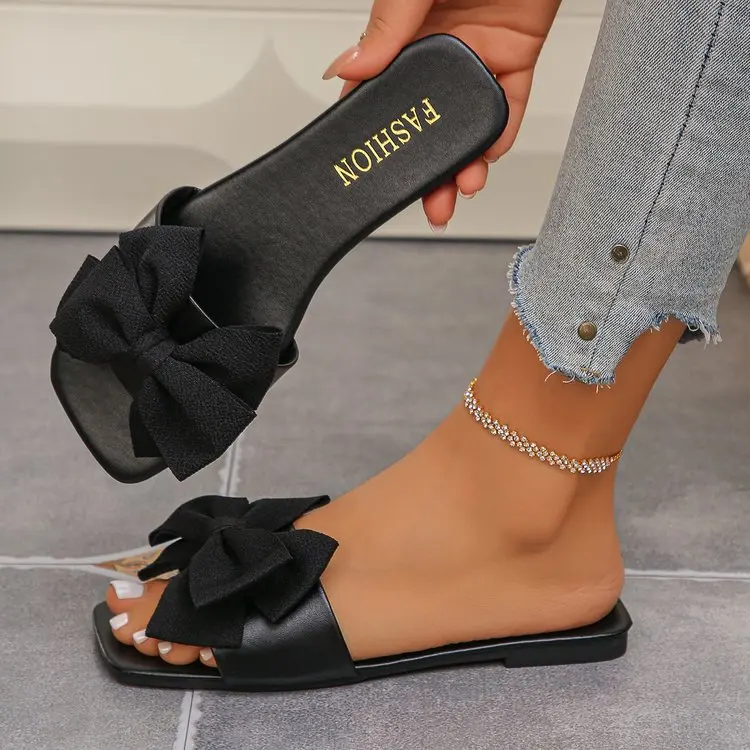 Women Flats Slippers Flat Casual Beach Slippers Summer Fashion Bow Tie Sandals Lightweight Outdoor Shoes for Women Slides Women