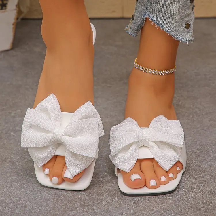 Women Flats Slippers Flat Casual Beach Slippers Summer Fashion Bow Tie Sandals Lightweight Outdoor Shoes for Women Slides Women